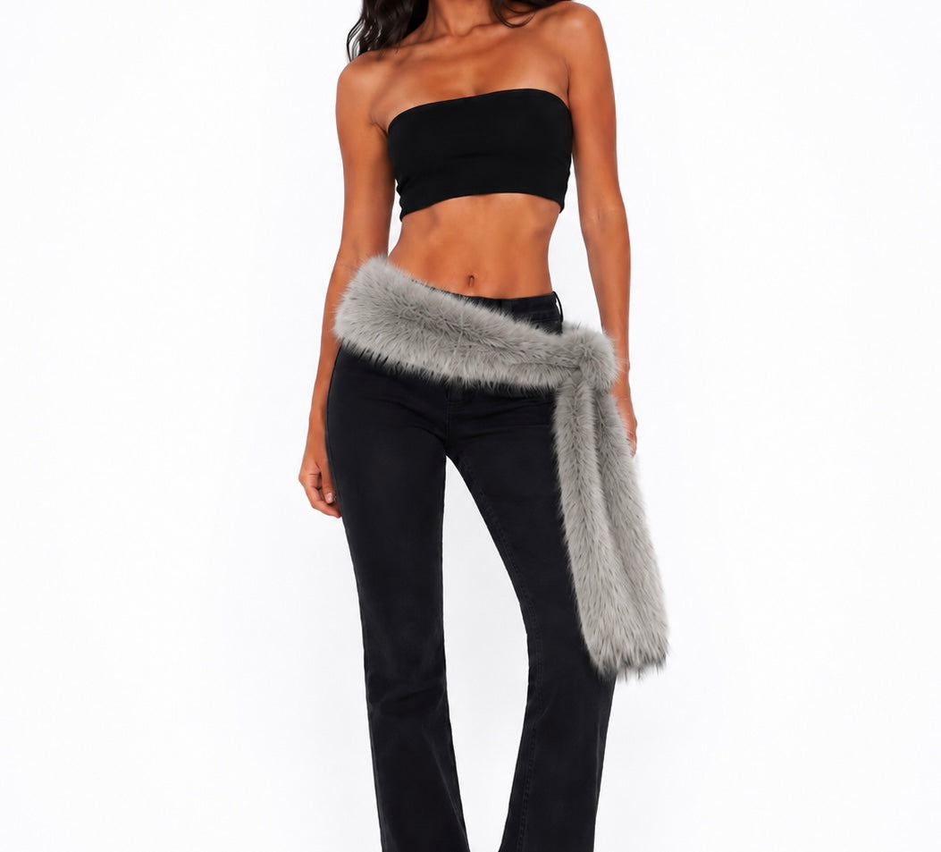 Gray Luxe Faux Fur Scarf