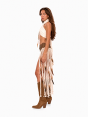 Beige Tribal fringe skirt