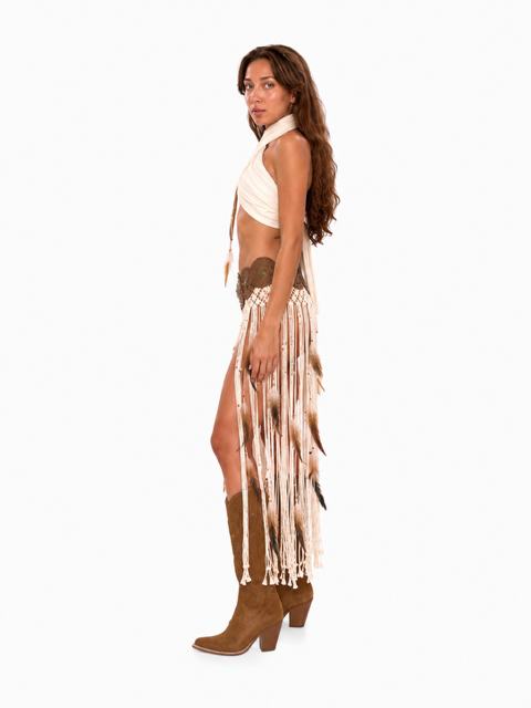 Beige Tribal fringe skirt