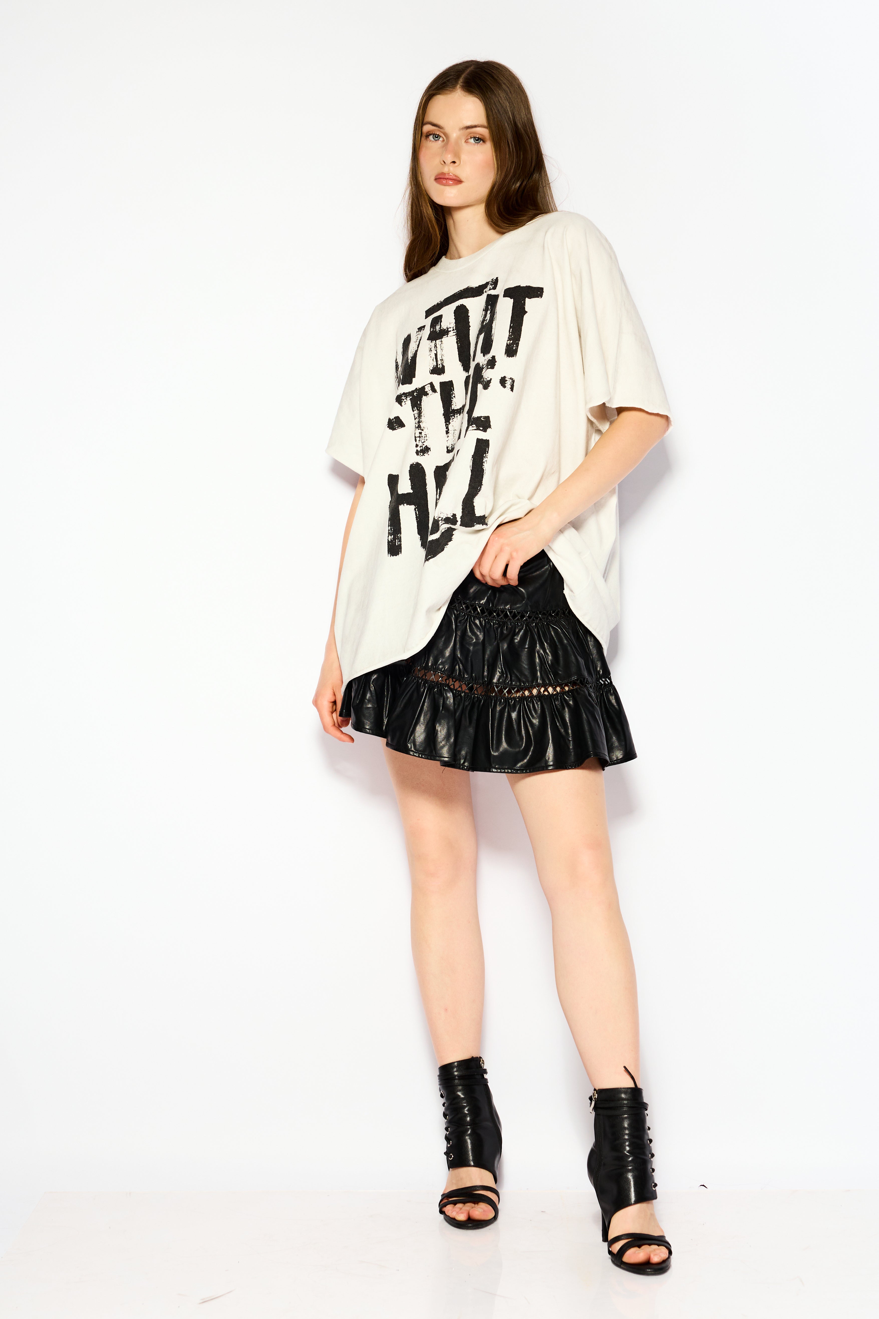 Leather puff skirt