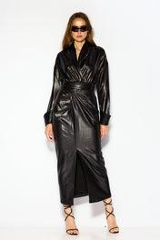 Drape leather maxi skirt