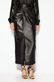 Drape leather maxi skirt
