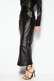 Drape leather maxi skirt