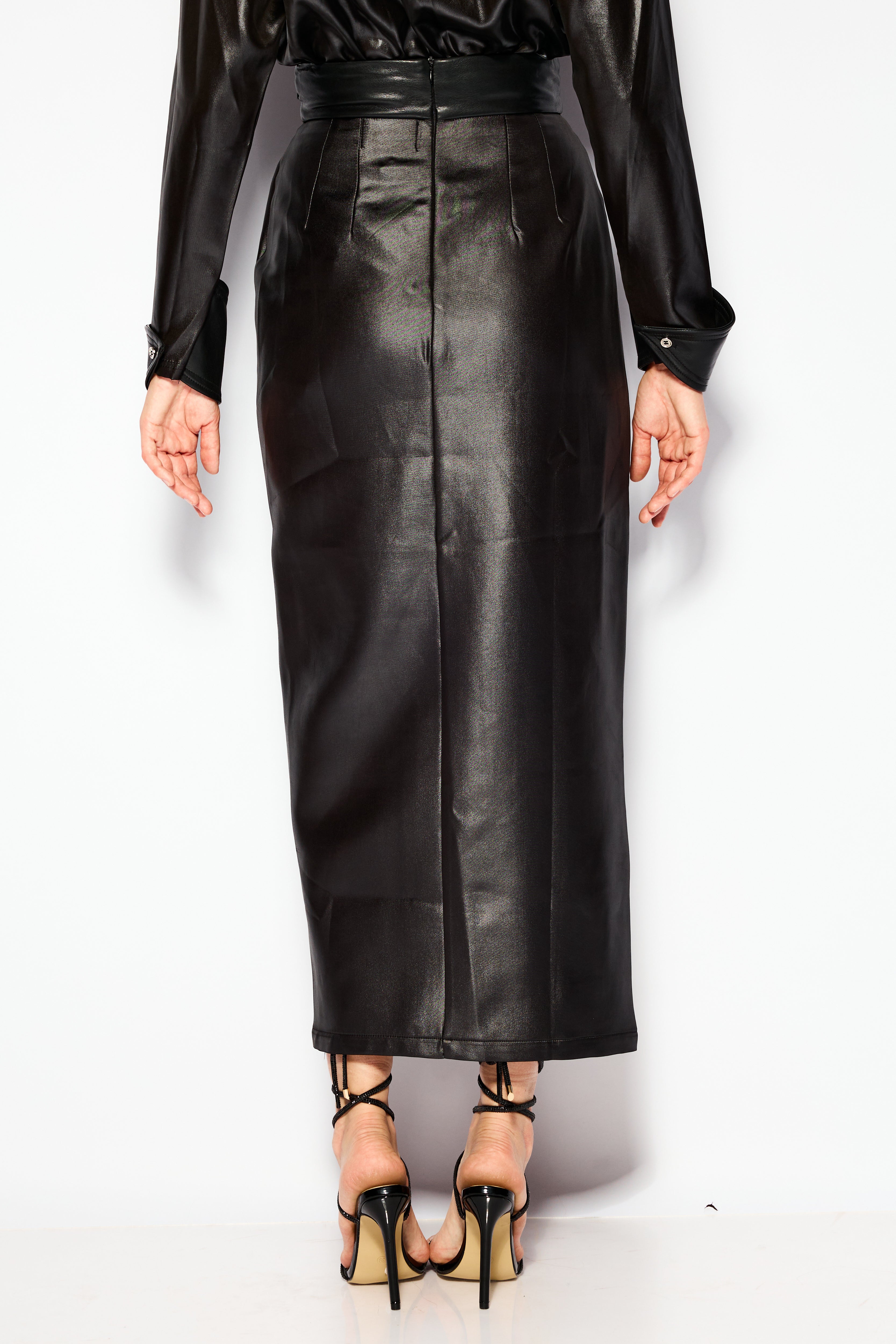 Drape leather maxi skirt