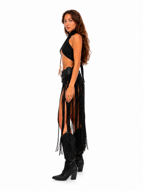 Black Tribal fringe skirt