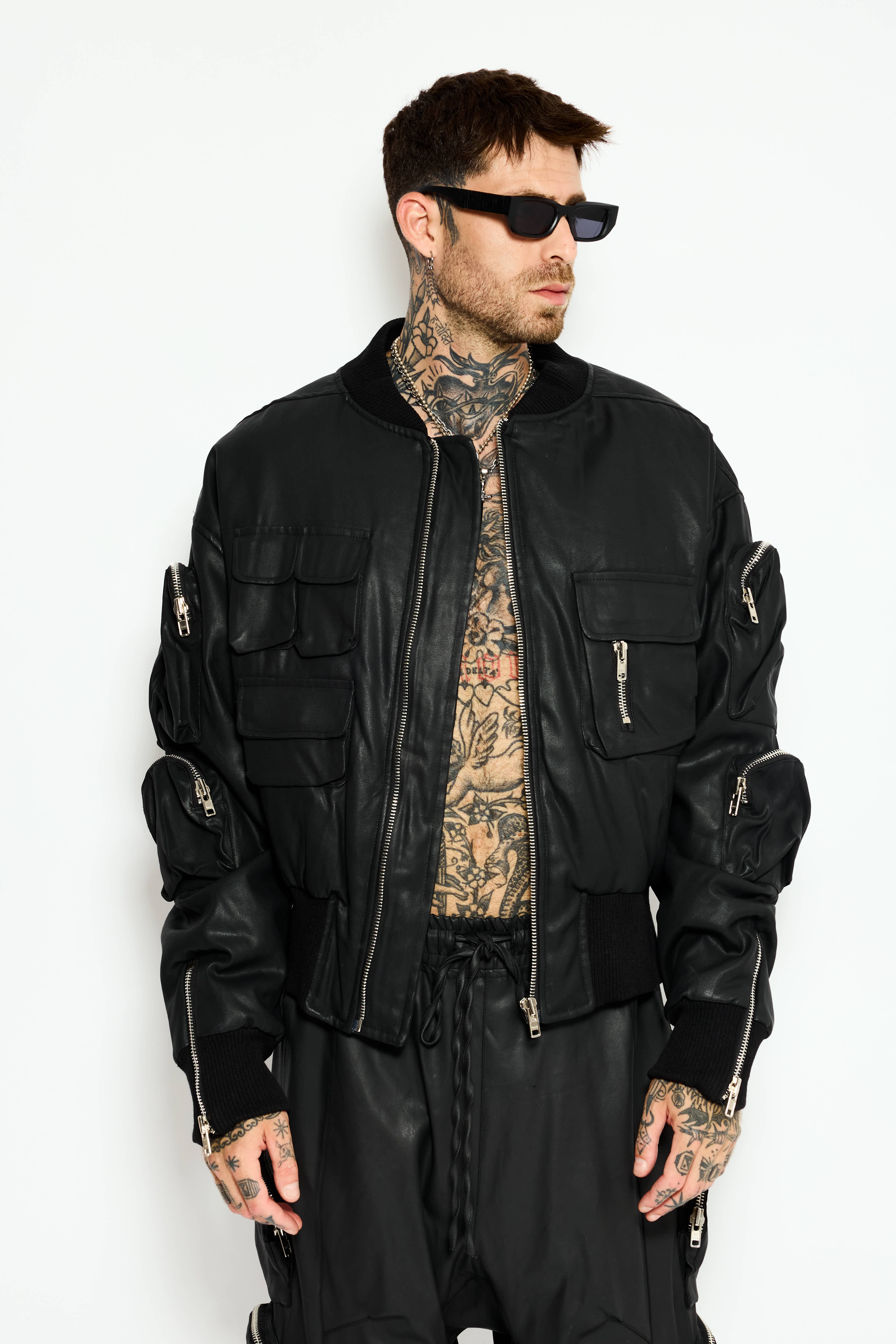 midnight leather bomber
