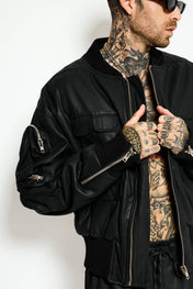 midnight leather bomber