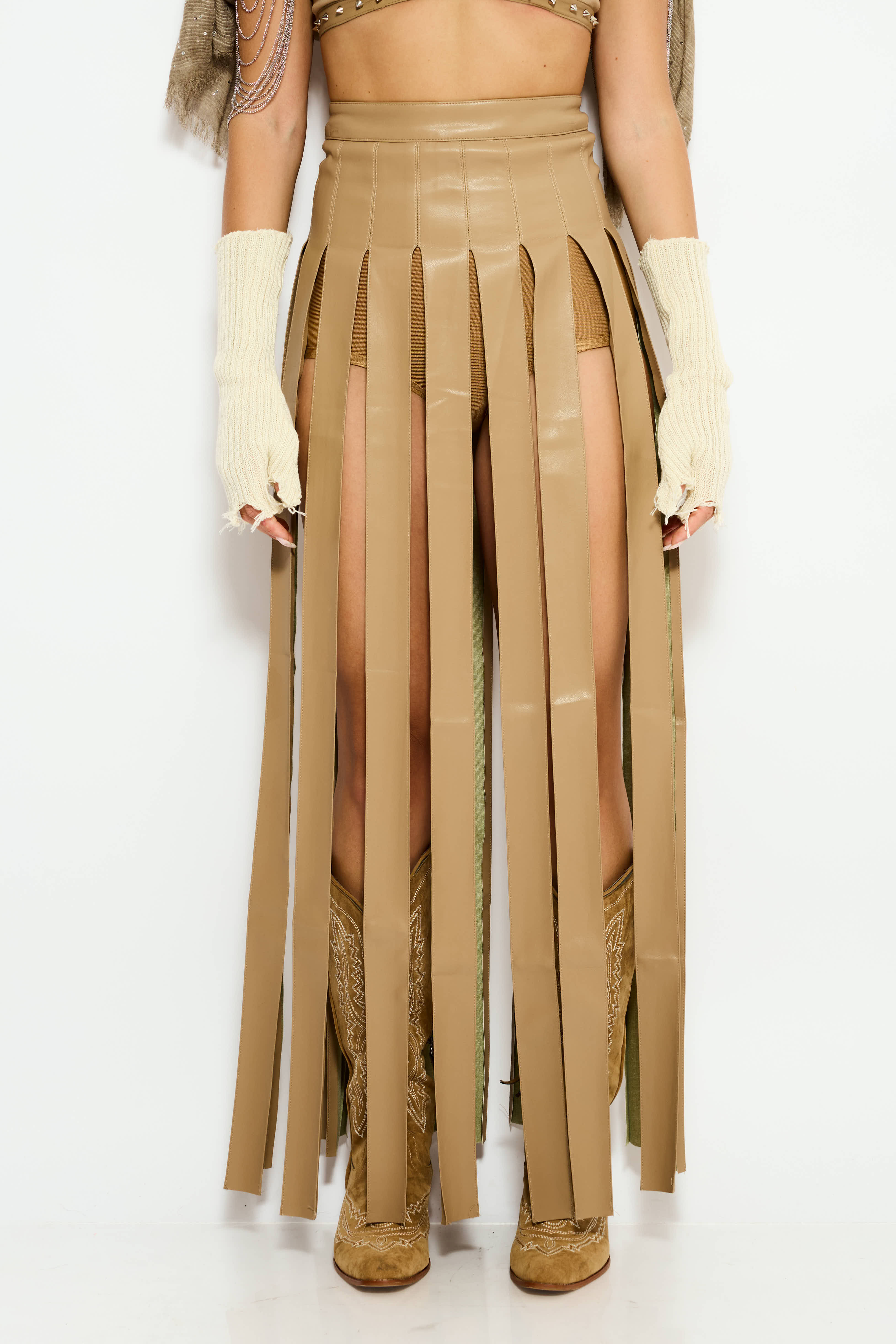 Camel High slit maxi skirt