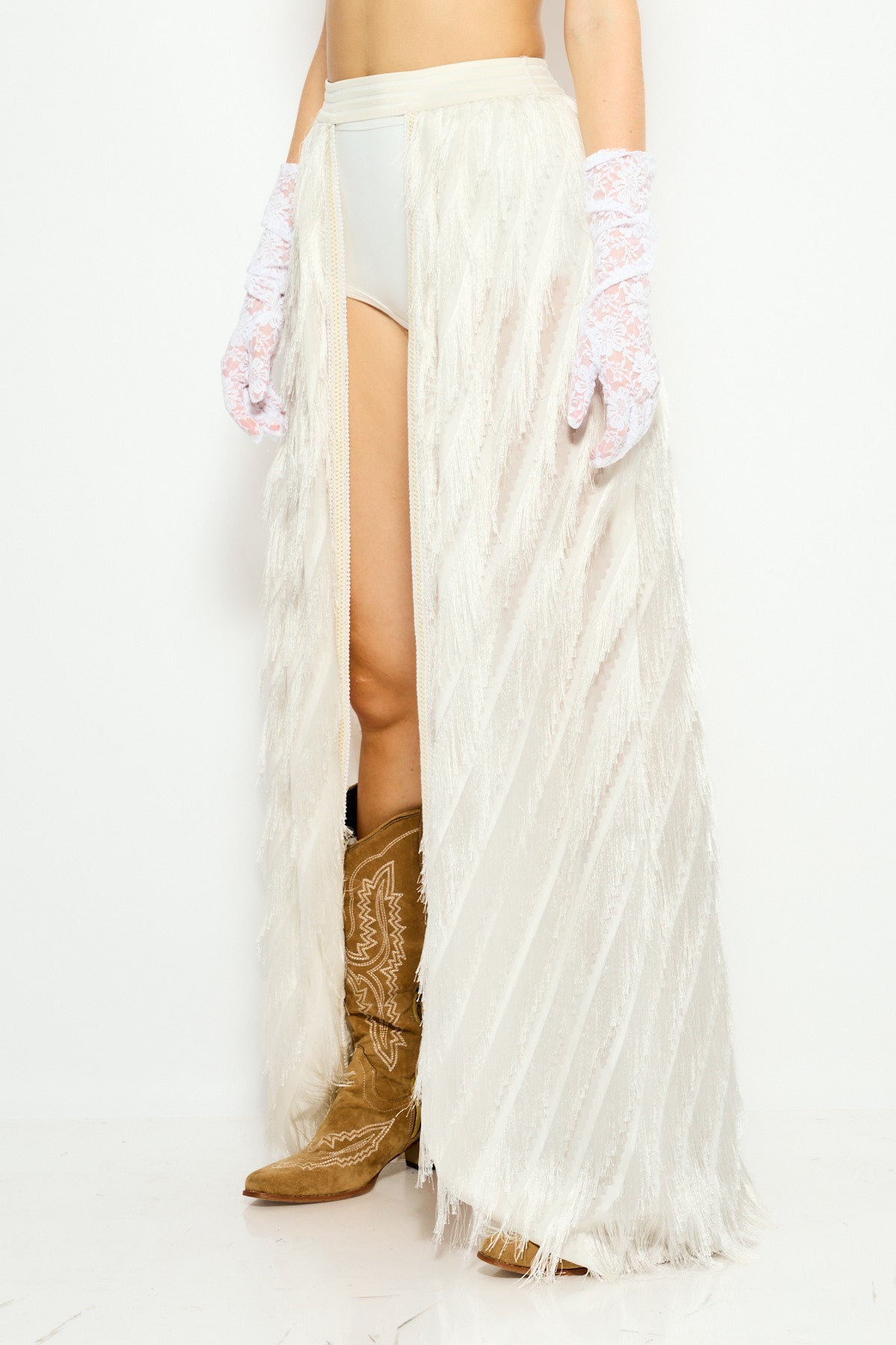 Cream cut out maxi skirt