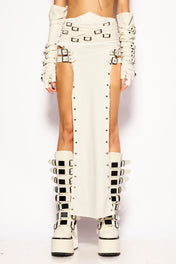 White Buckle midi skirt