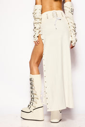 White Buckle midi skirt