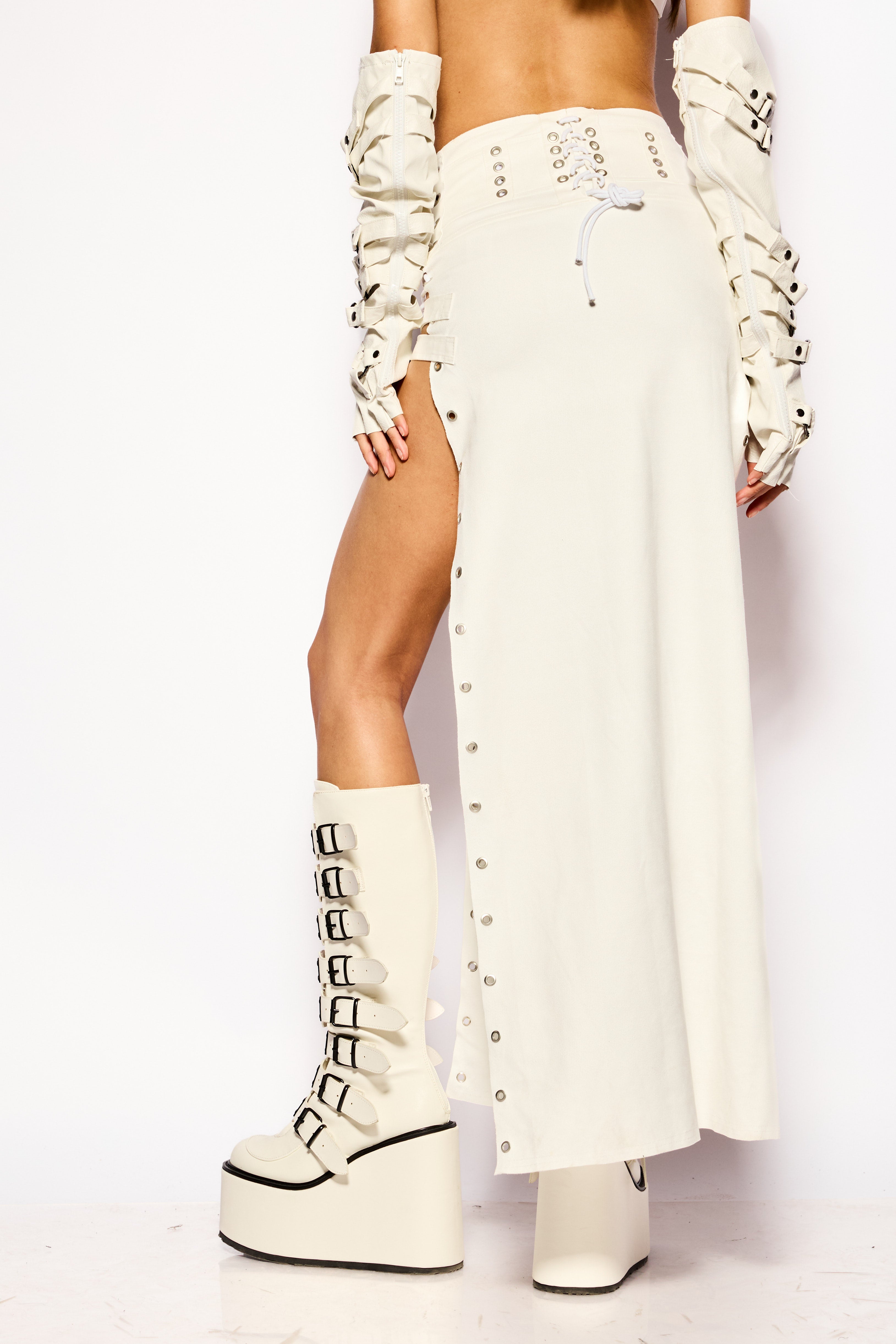 White Buckle midi skirt