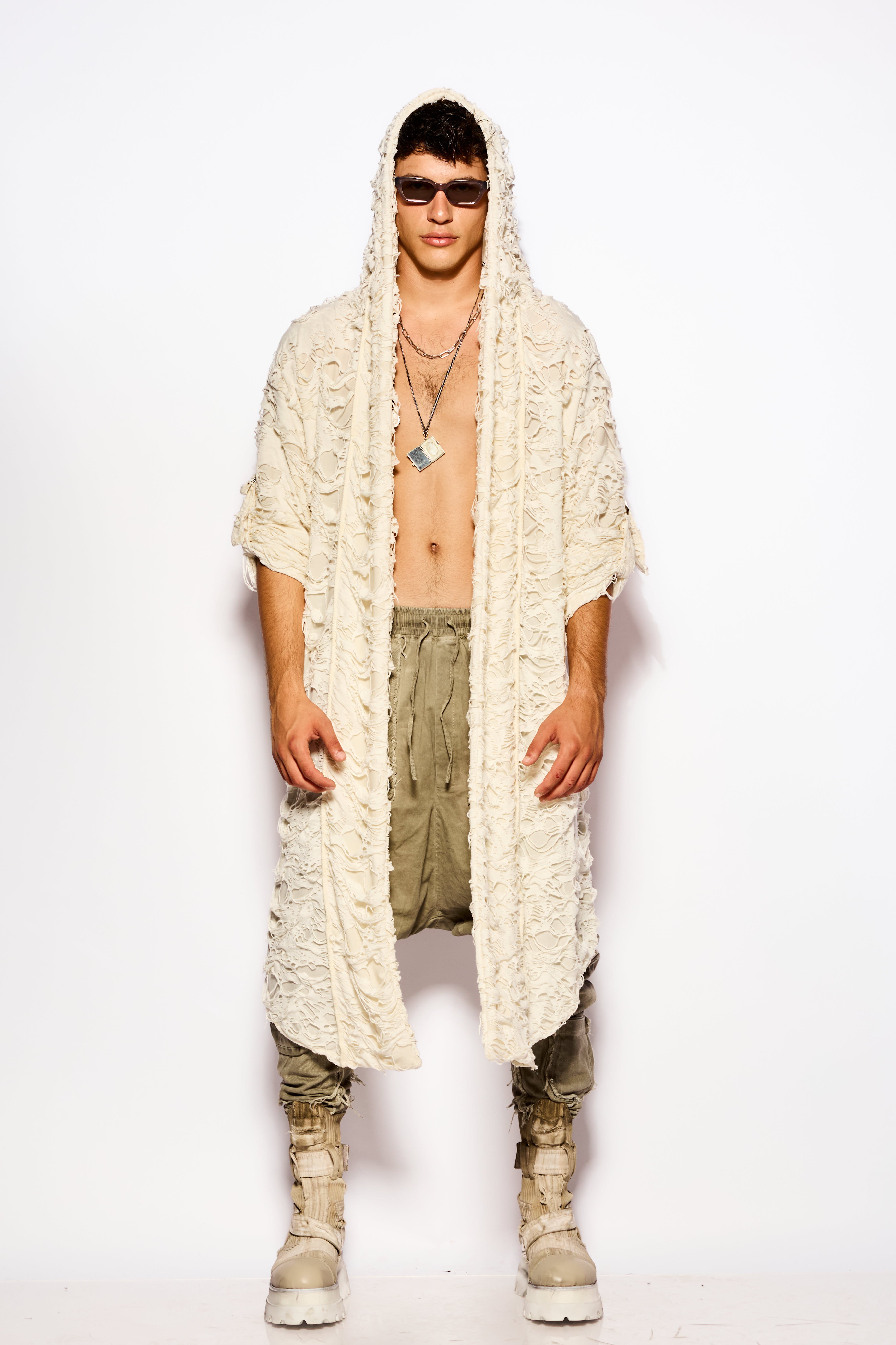 Raw edge kimono