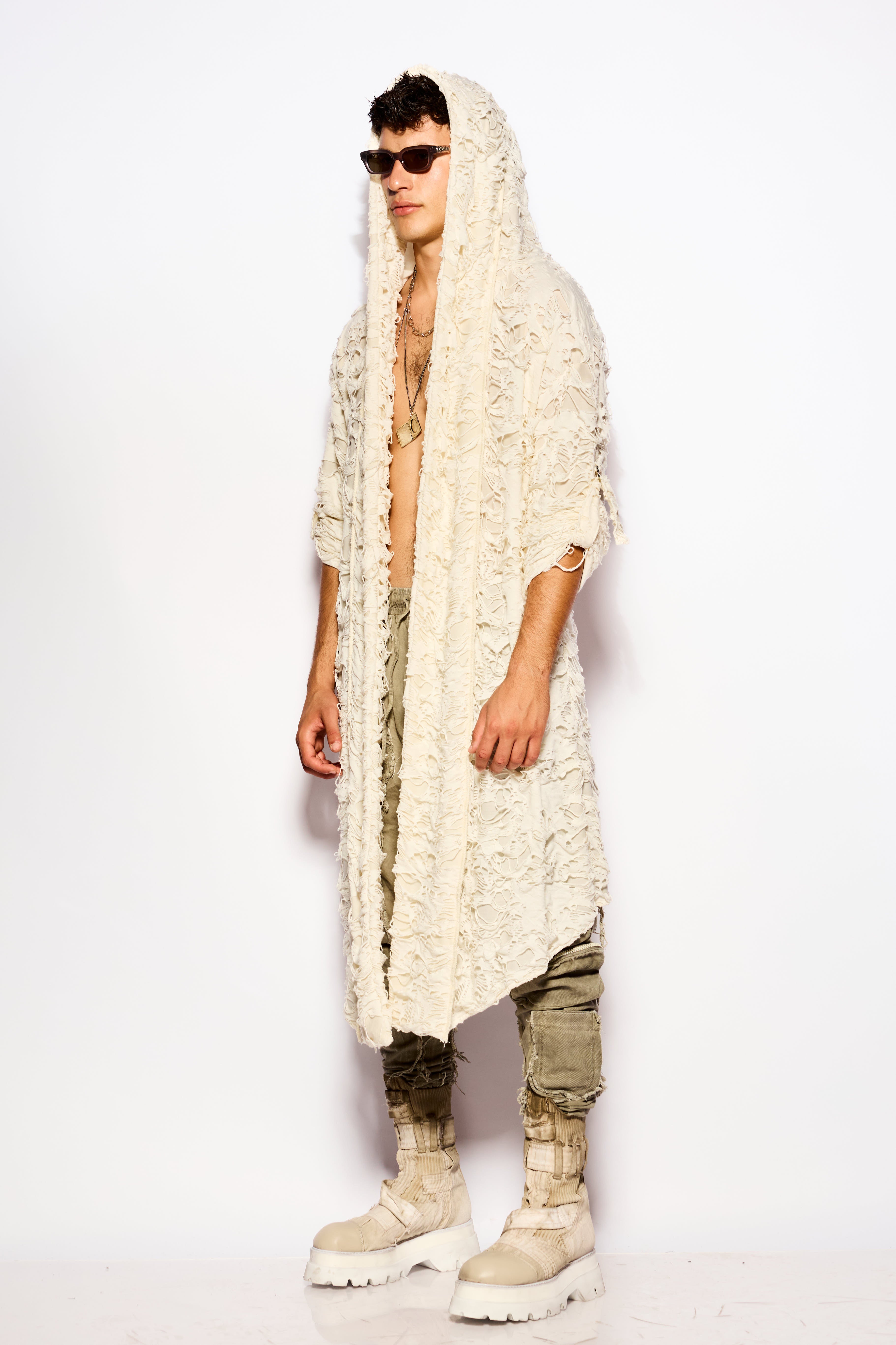 Raw edge kimono