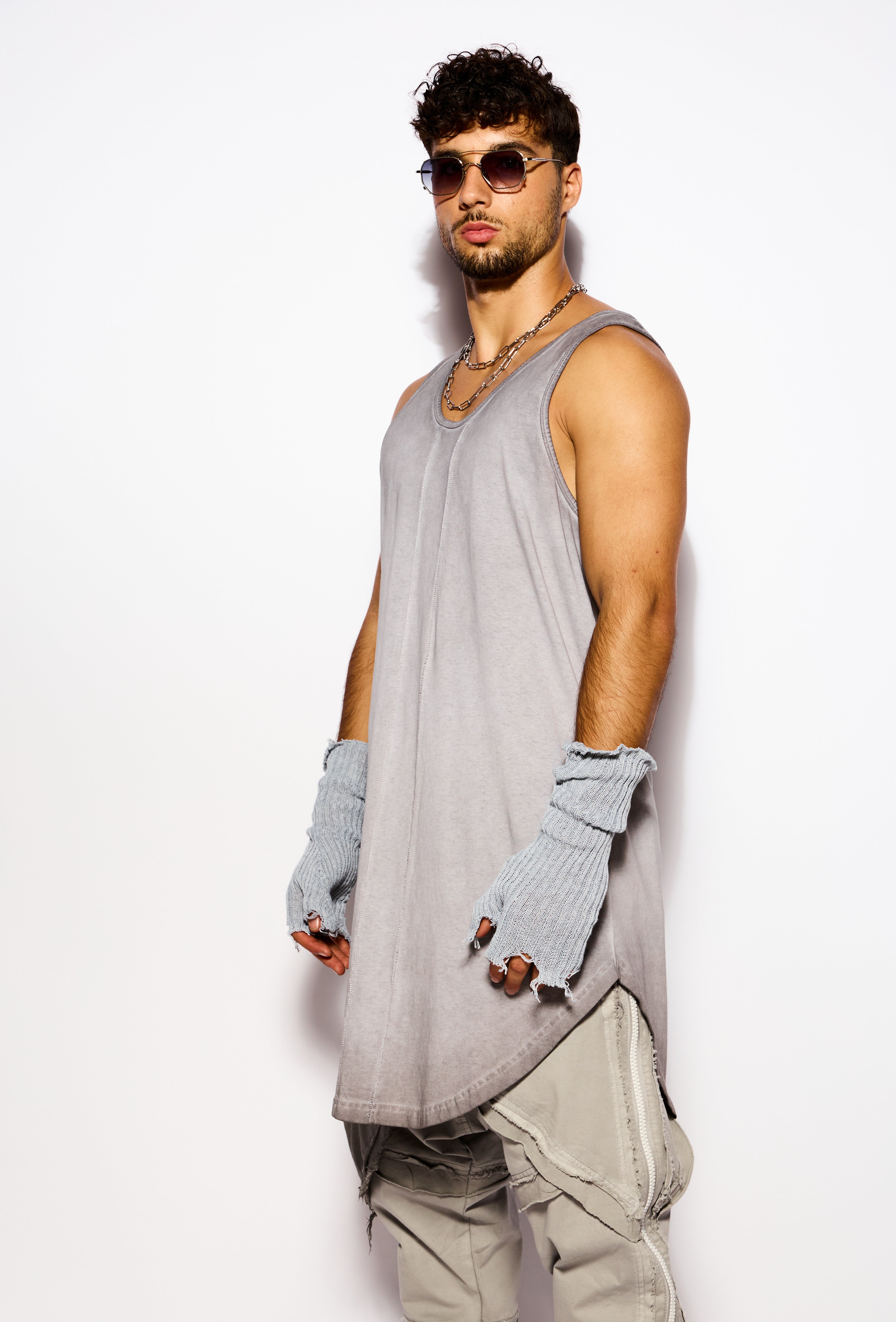 Gray Long fit Tank