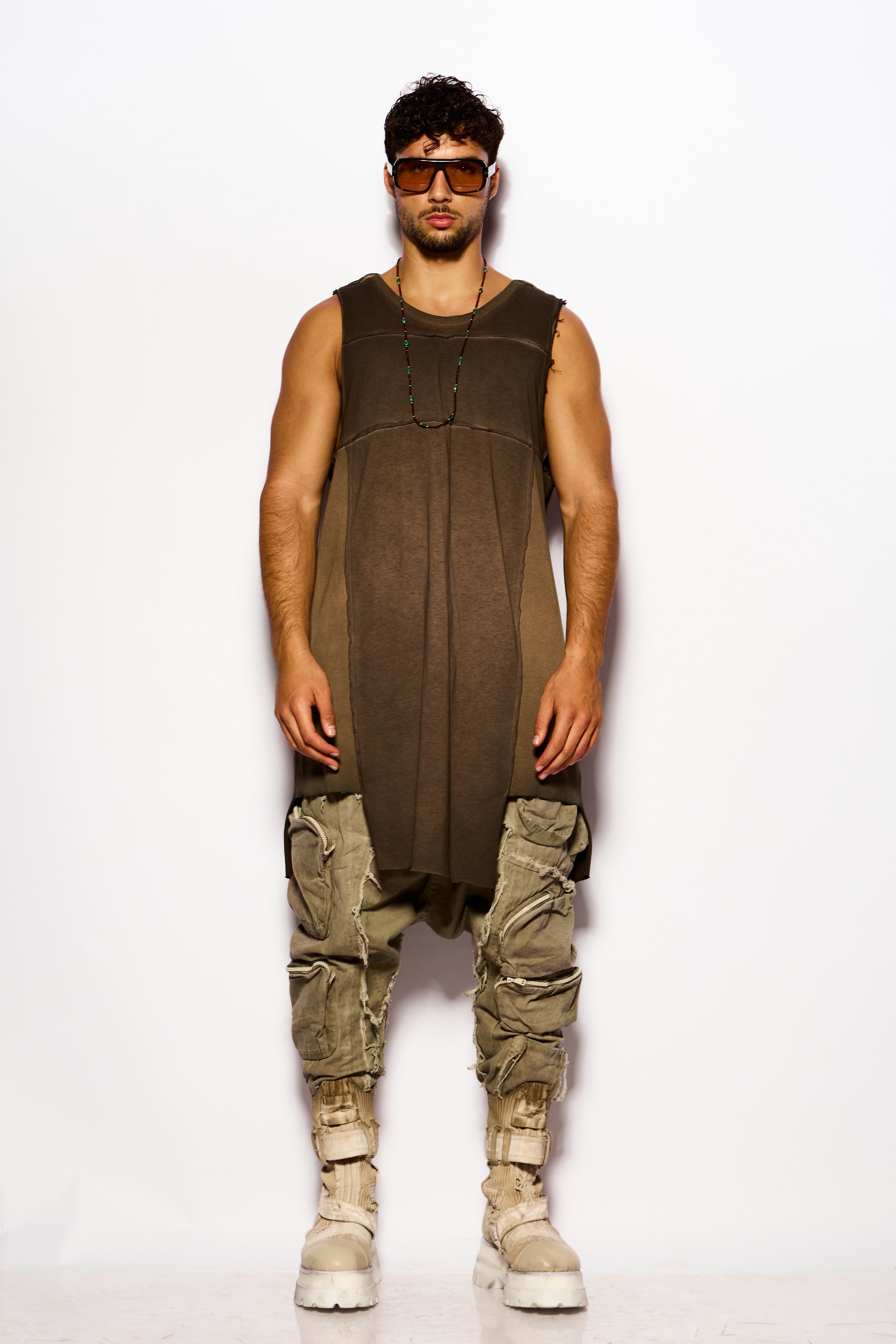 Brown Asymmetrical tank top