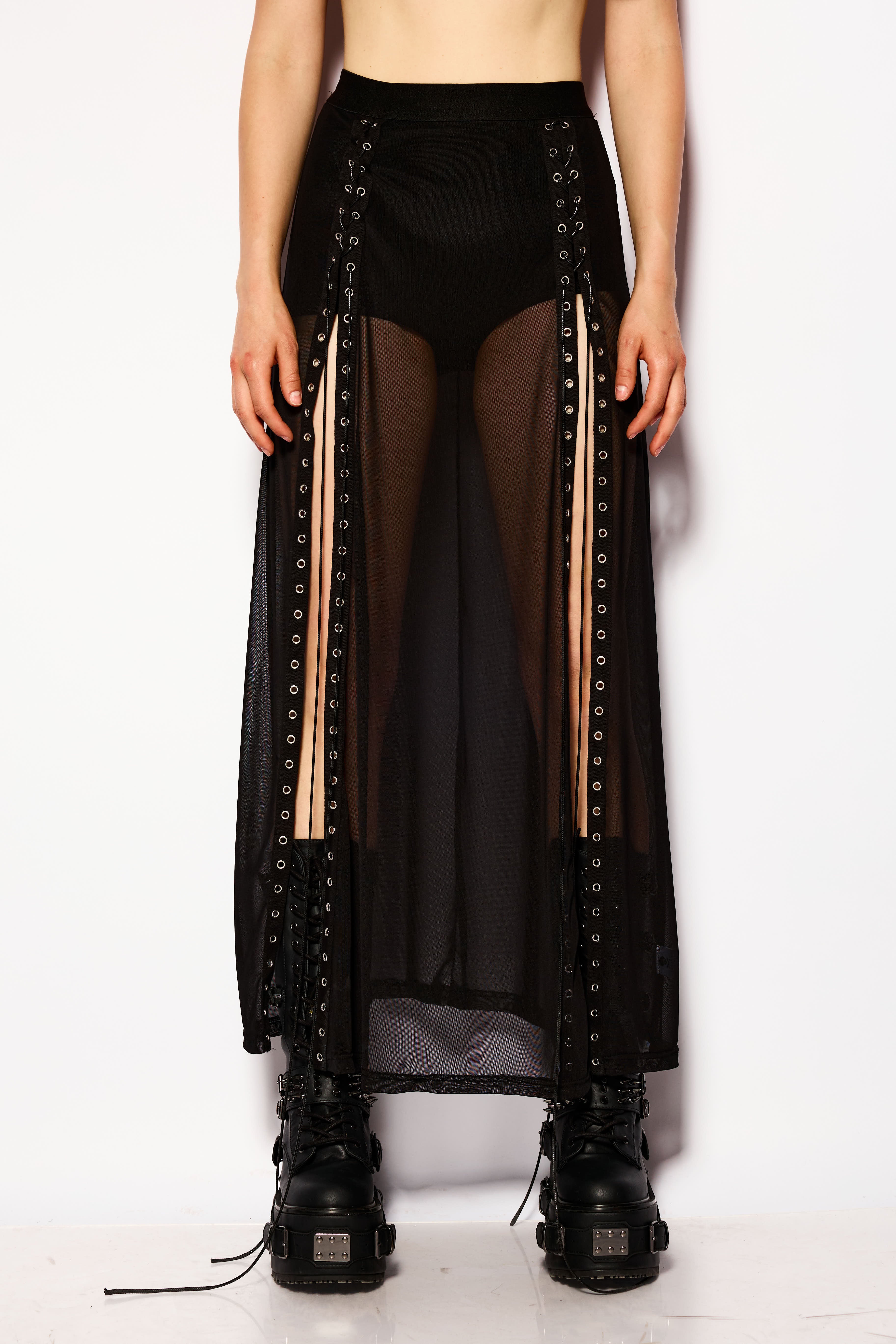 Black split veil skirt