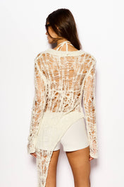 White Riped net Knit