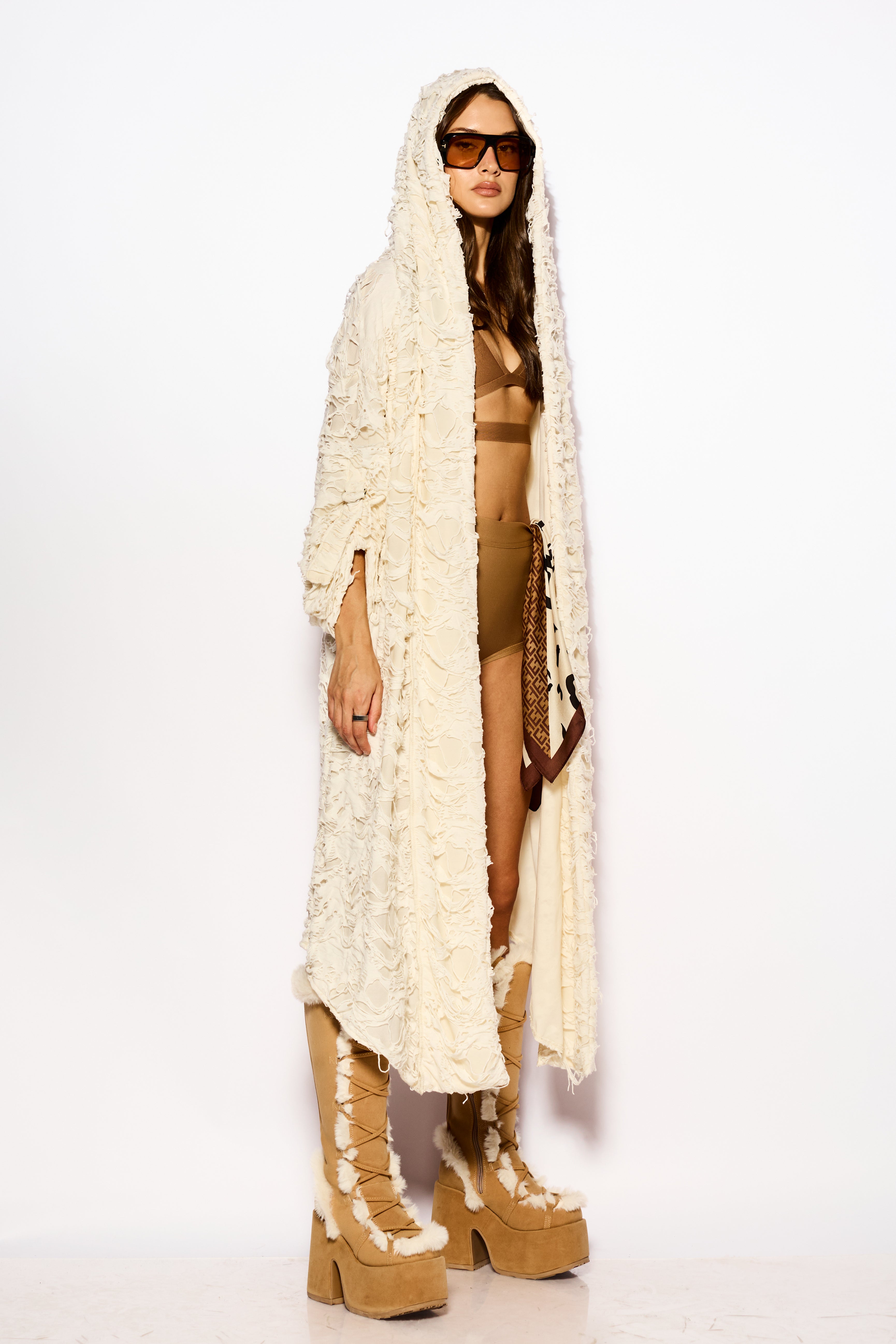 Raw edge kimono