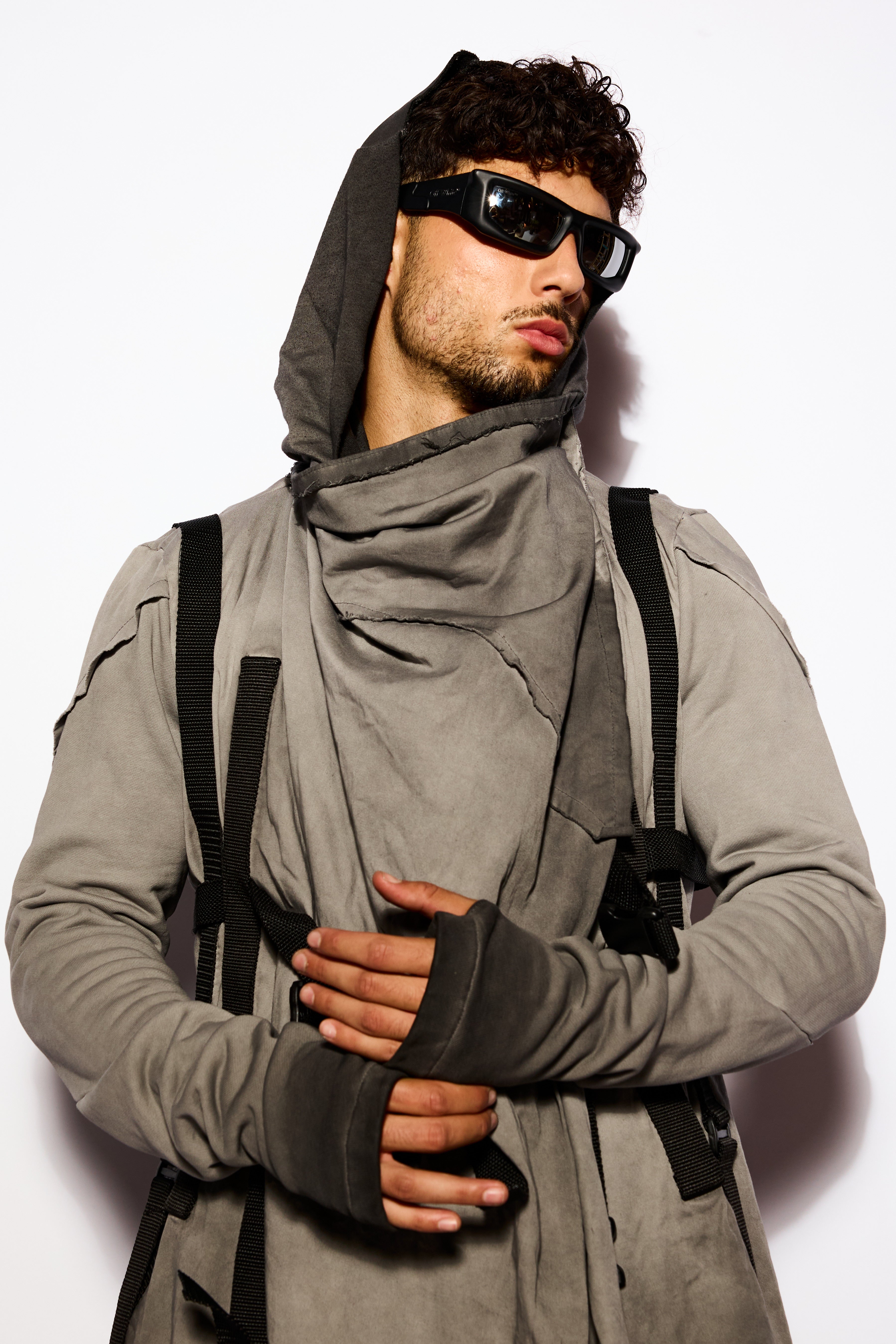 Gray Long Straps Cardigan