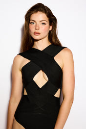 high neck cut out bodysuit