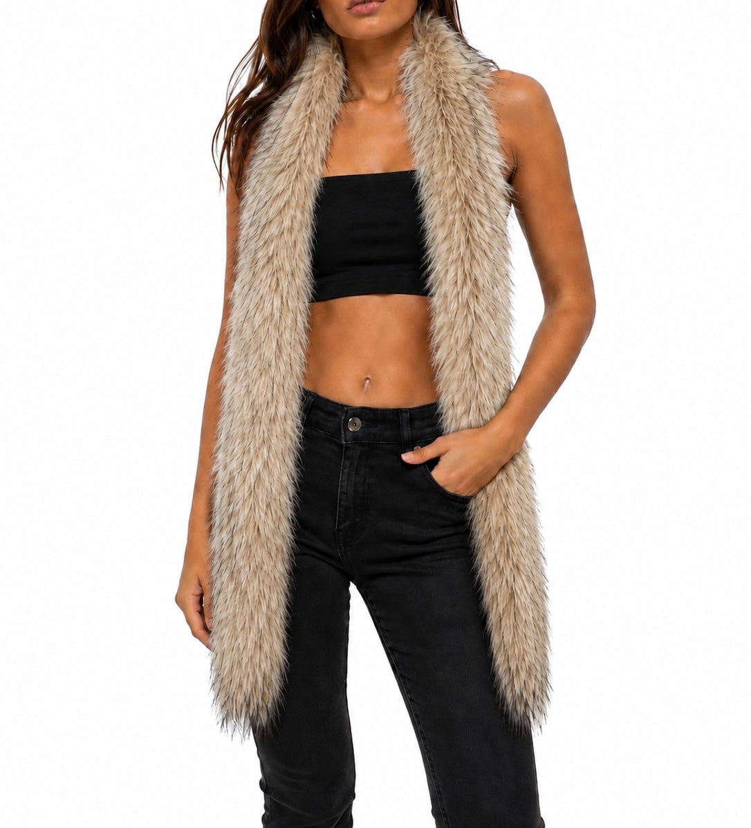 Beige Luxe Faux Fur Scarf