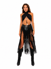Black Tribal fringe skirt