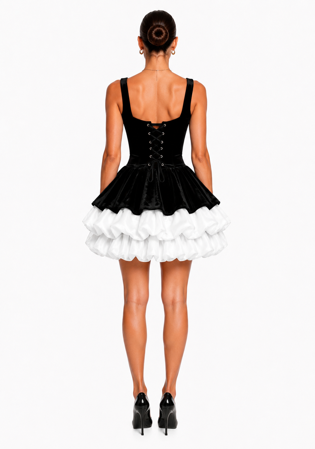 Black&White Velvet Bloom Dress