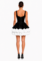 Black&White Velvet Bloom Dress