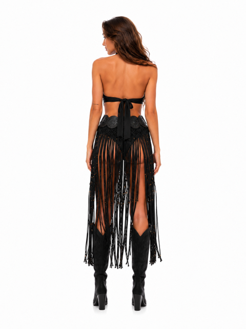 Black Tribal fringe skirt