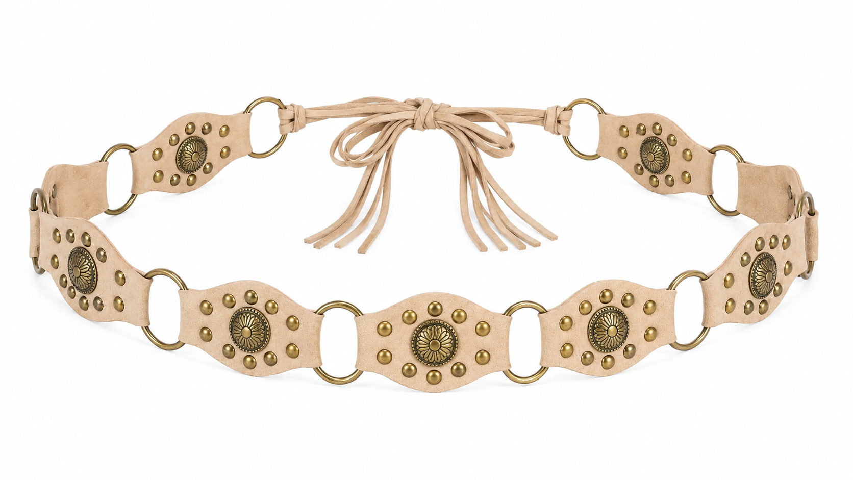Beige Boho Tie Ring Belt
