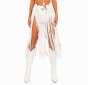 White Tribal fringe skirt