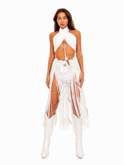White Tribal fringe skirt