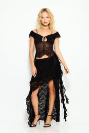 Layered fringe maxi skirt