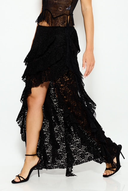 Layered fringe maxi skirt