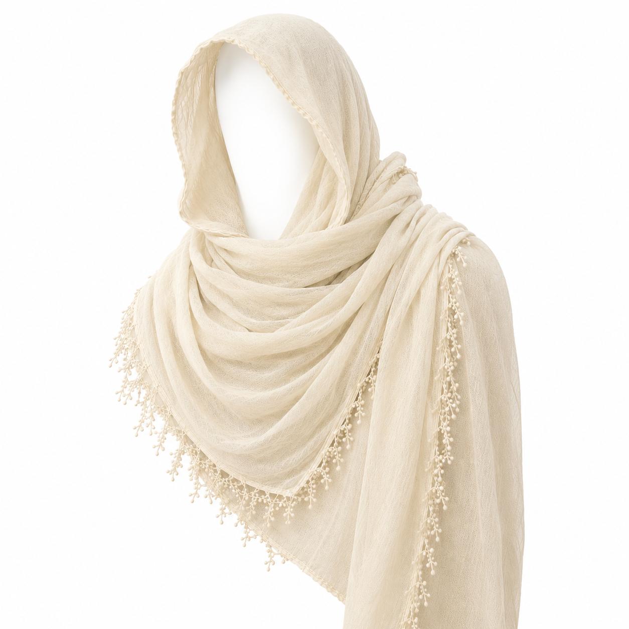 Beige Hooded Floral Scarf