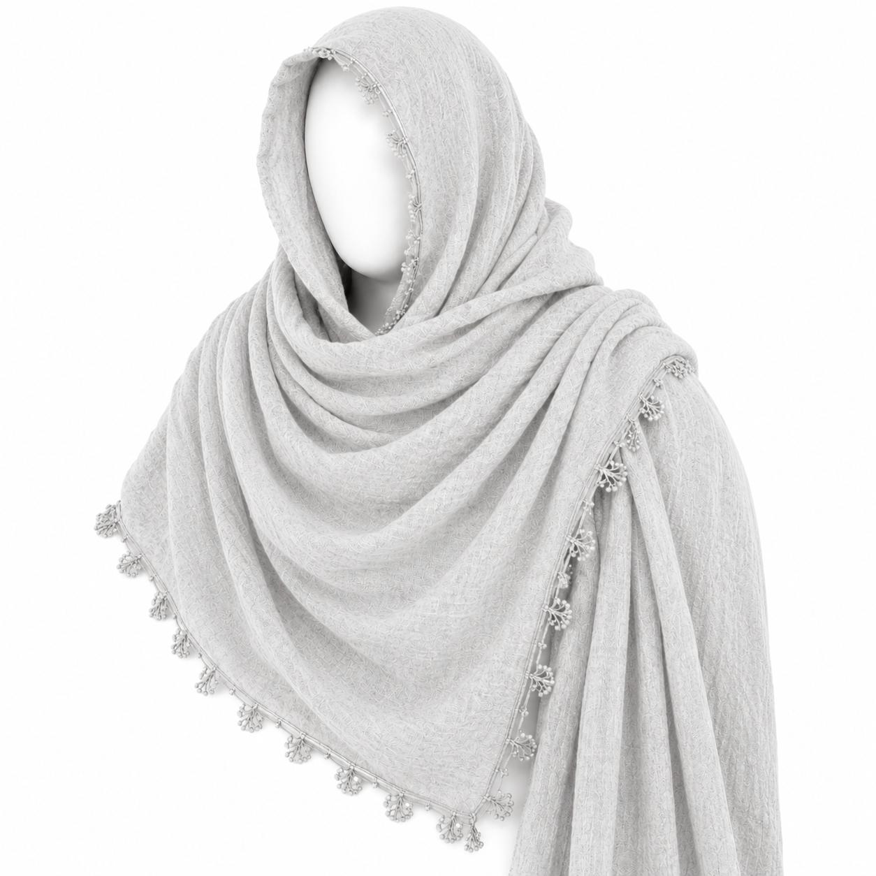 Gray Hooded Floral Scarf