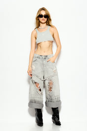 Gray Raw edge crop tank
