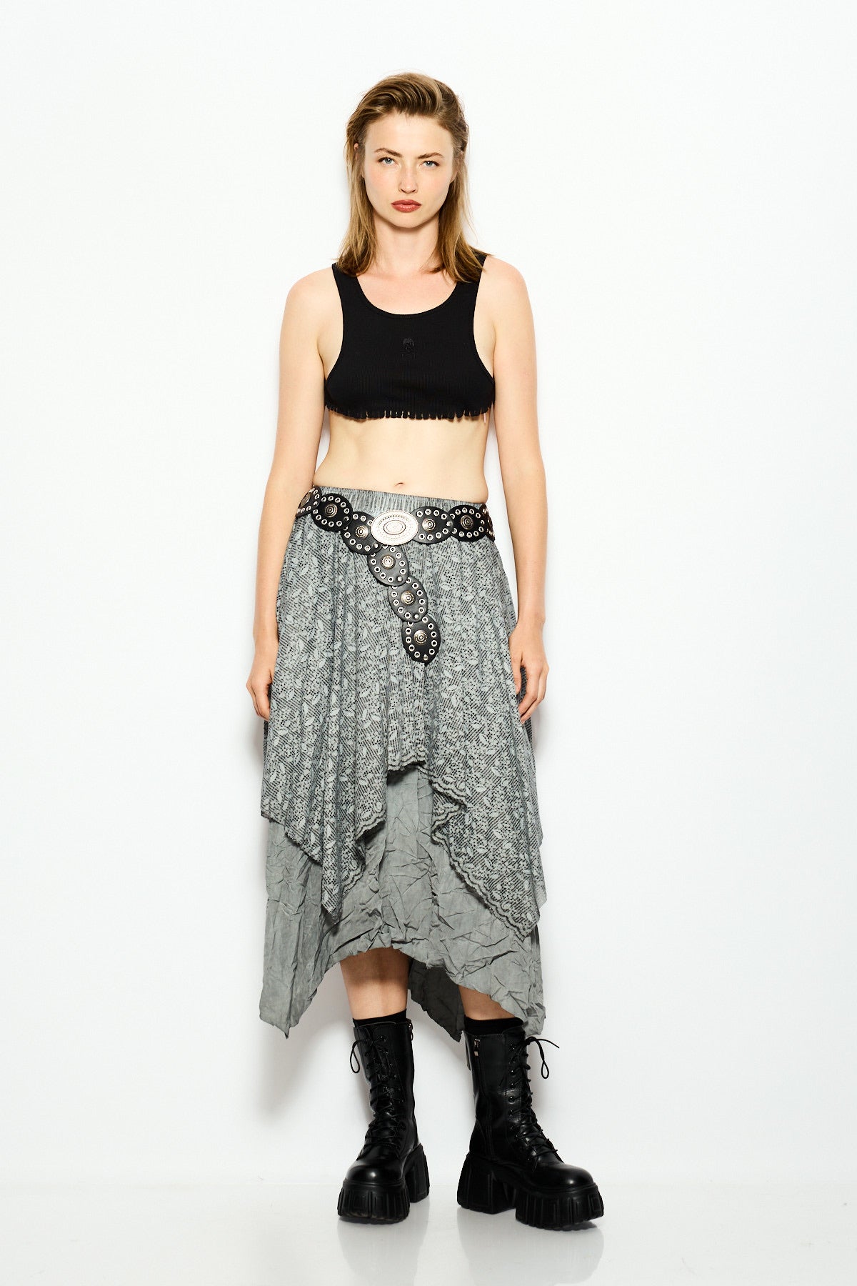 Distressed midi skirt