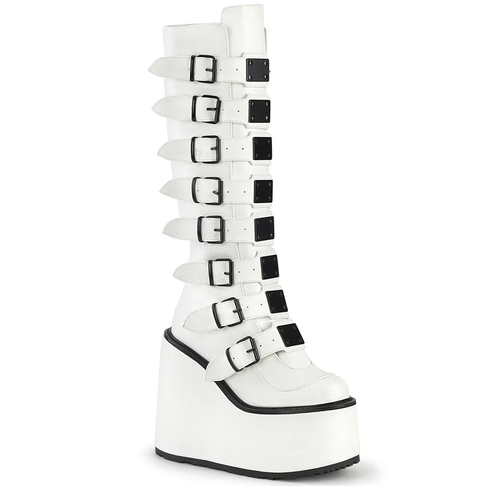 DEMONIA White Vegan Leather Boots