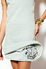 high neck denim dress