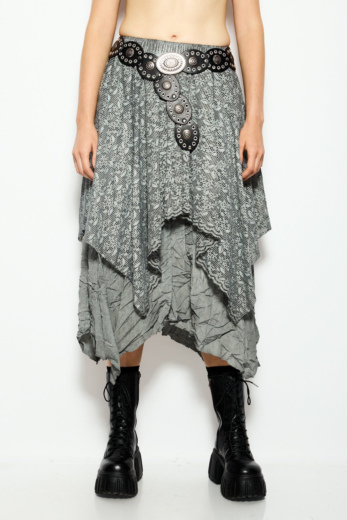 Distressed midi skirt