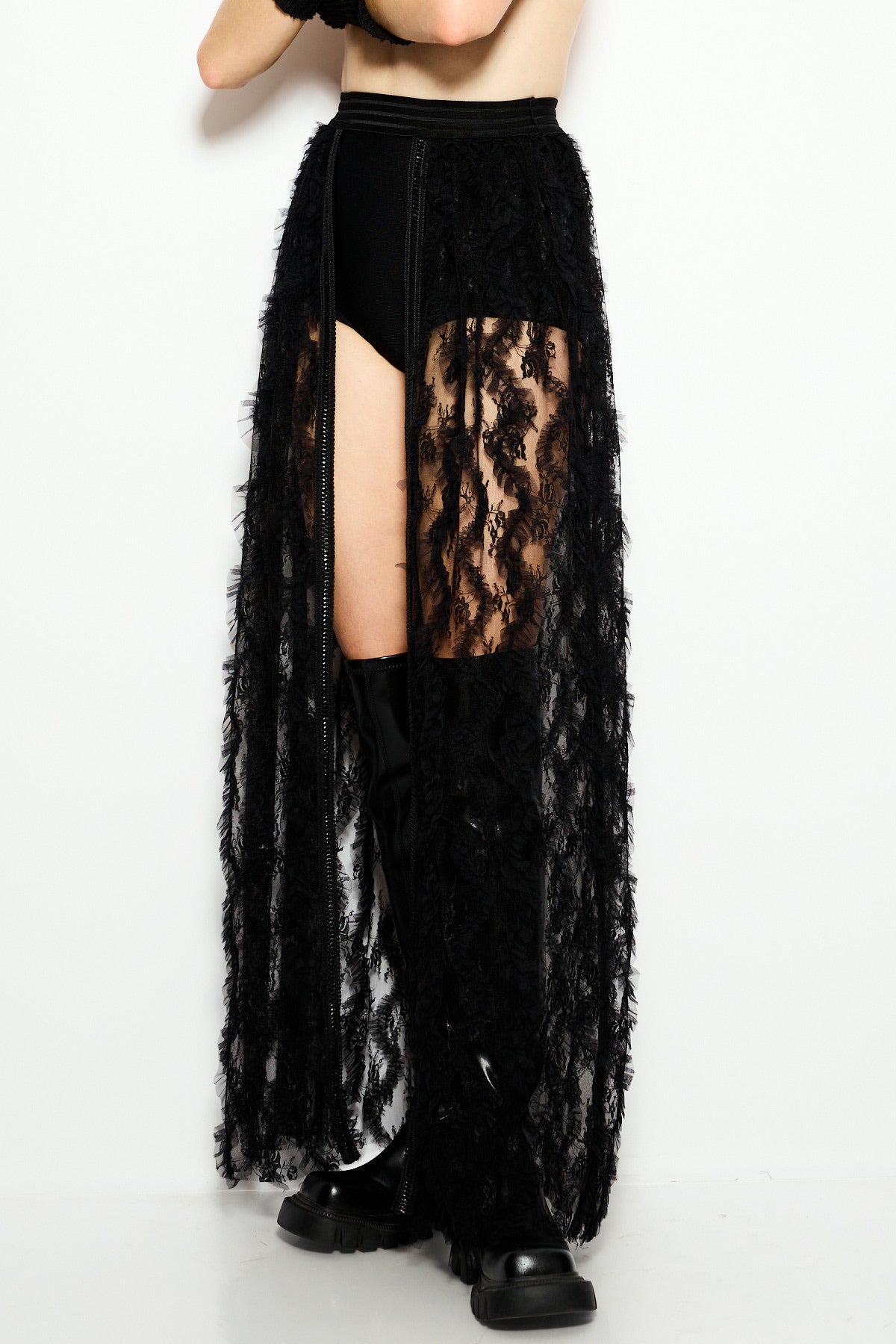 Lace tulle maxi skirt