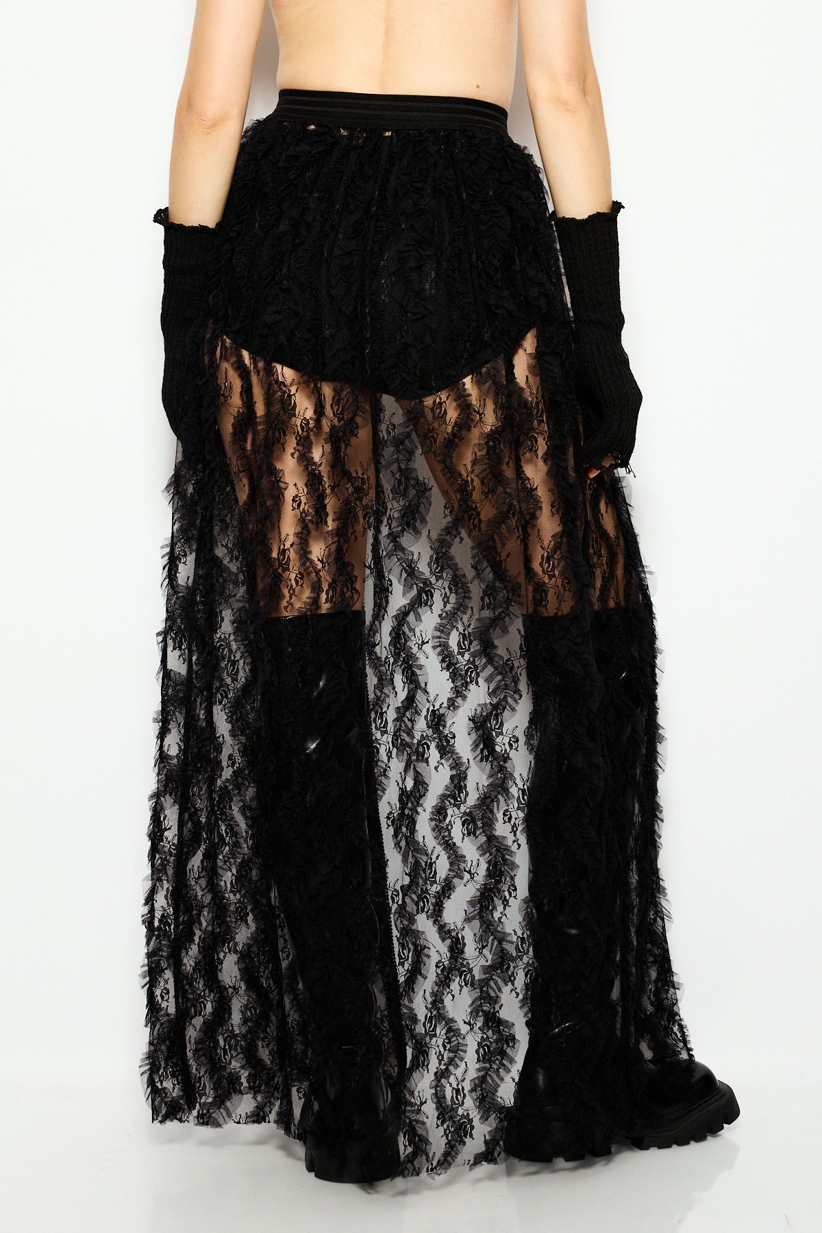 Lace tulle maxi skirt
