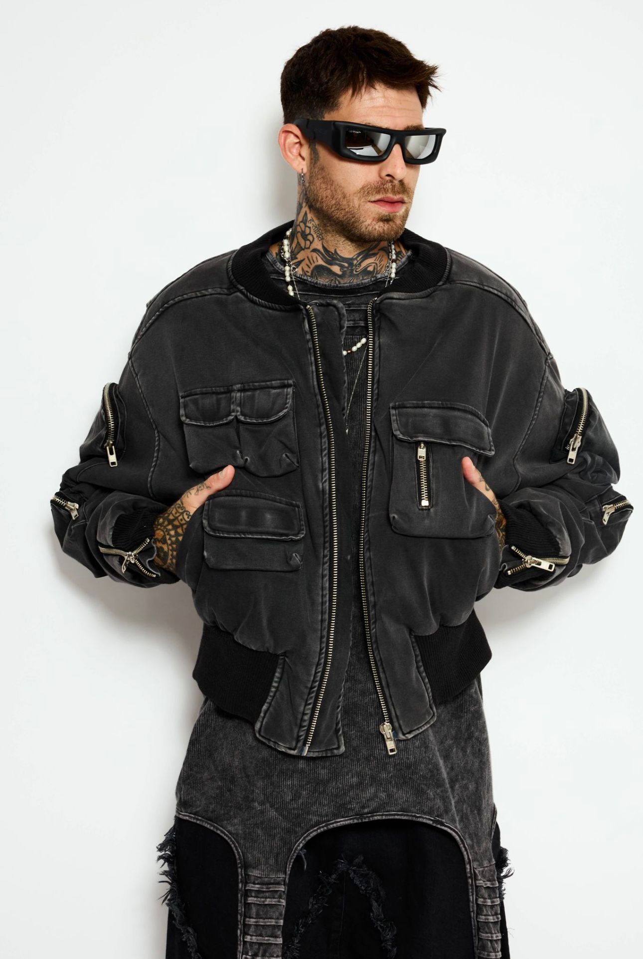 Shadow denim bomber