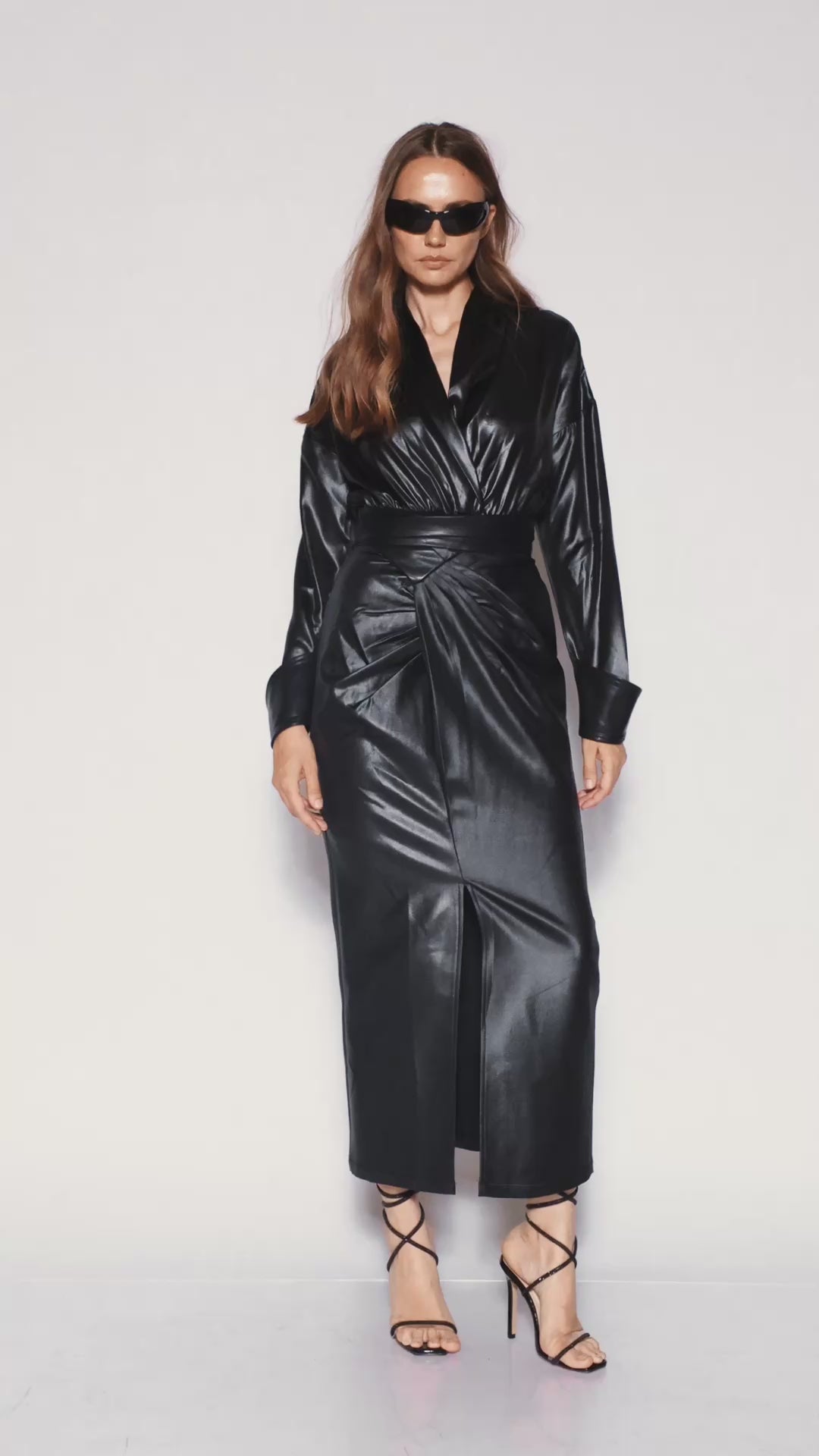 Drape leather maxi skirt