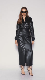 Drape leather maxi skirt
